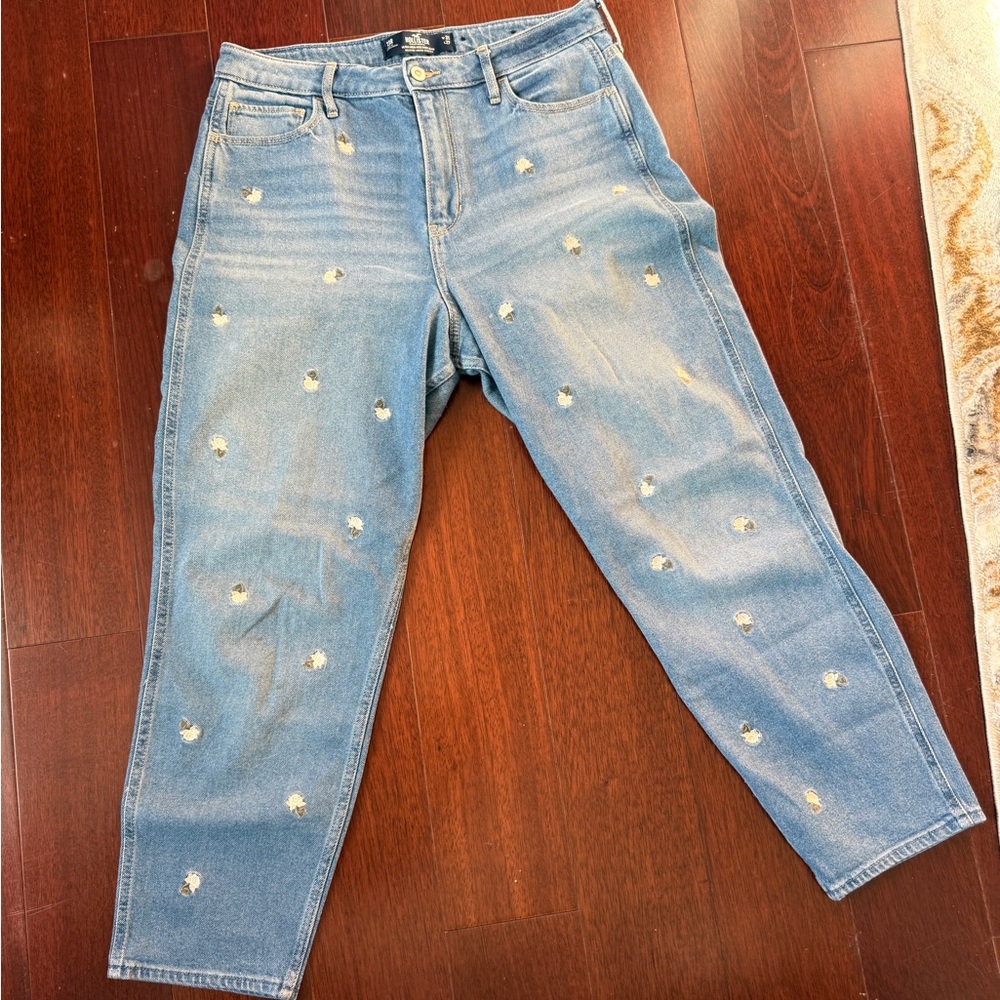Hollister Light Blue Embroidered Mom Jeans